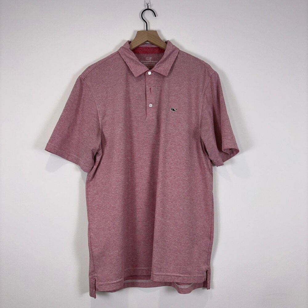 Vineyard Vines Performance Polo Shirt Men’s Large Red White Stripe Golf Stretch